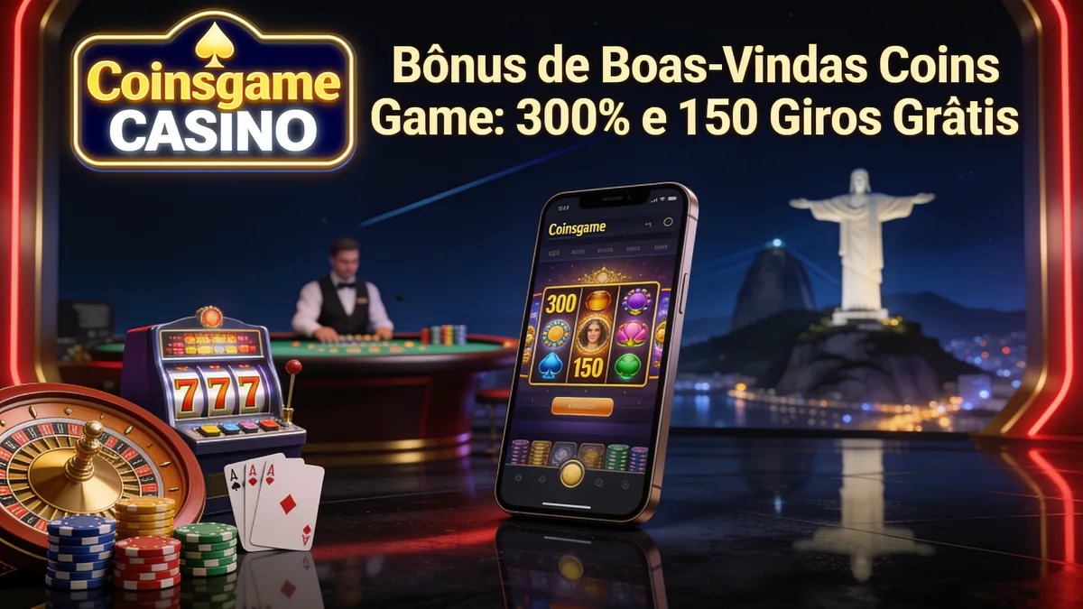 Bônus de Boas-Vindas Coins Game: 300% e 150 Giros Grátis for players in Brazil